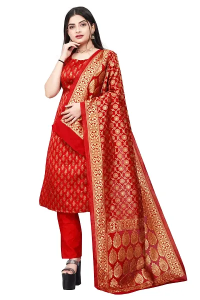 Stylish Fancy Jacquard Unstitched Dress Material Top With Bottom And Dupatta Set For Women