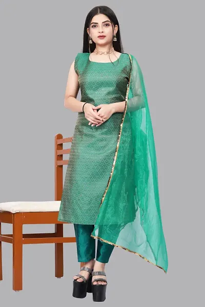 Stylish Jacquard Kurta And Pant With Dupatta Set For Women