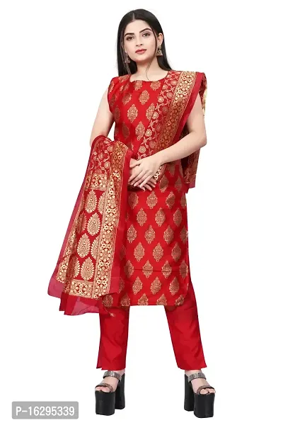 Stylish Fancy Jacquard Unstitched Dress Material Top With Bottom And Dupatta Set For Women