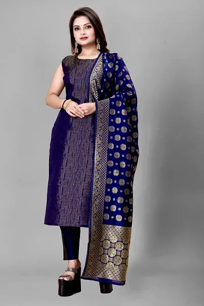 Womens Woven Design Kurta Pant With Dupatta Set