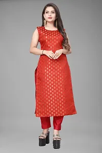 A-Line Red Woven Design Jacquard kurta Set-thumb1