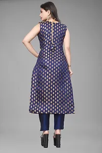 A-Line Navy Blue Woven Design Jacquard kurta Set-thumb2