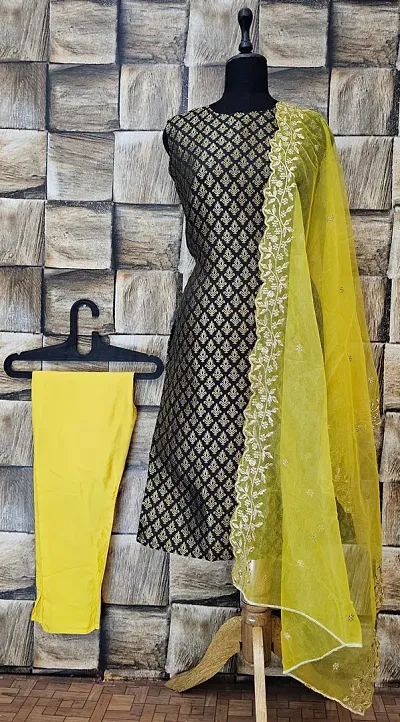 Stylish Jacquard Woven Kurta Bottom Dupatta Set