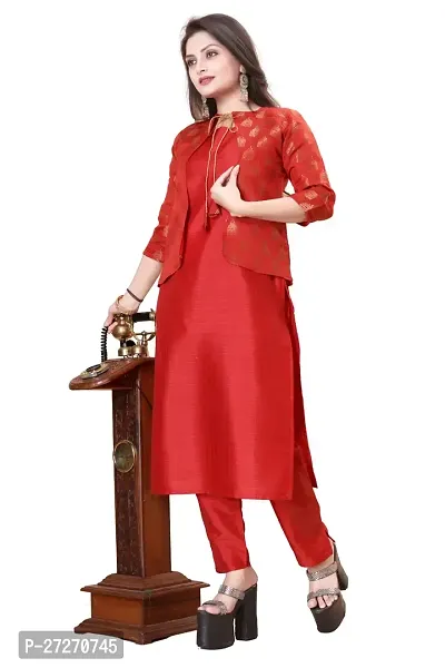 Stylish Soft Silk Kurta With Pant And Koti Set For Women-thumb0