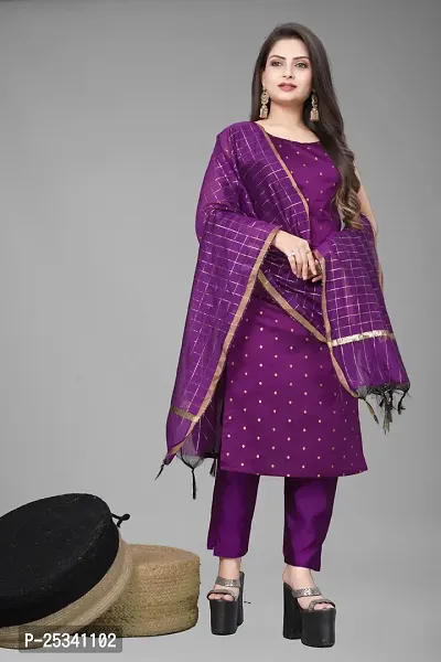 A-Line Purple Woven Design Jacquard kurta Set