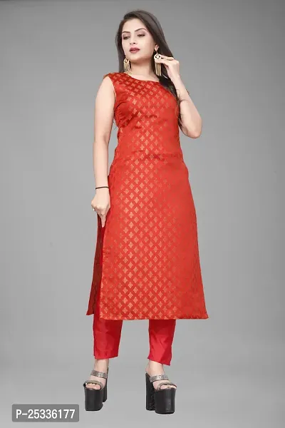 A-Line Red Woven Design Jacquard kurta Set-thumb2