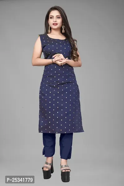 A-Line Navy Blue Woven Design Jacquard kurta Set-thumb2