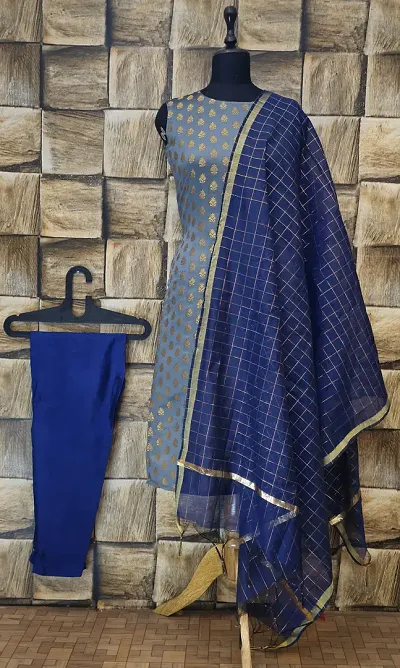 Stylish Jacquard Kurta, Bottom And Dupatta Set For Women