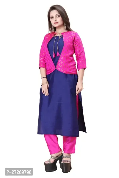 Stylish Soft Silk Kurta With Pant And Koti Set For Women-thumb0