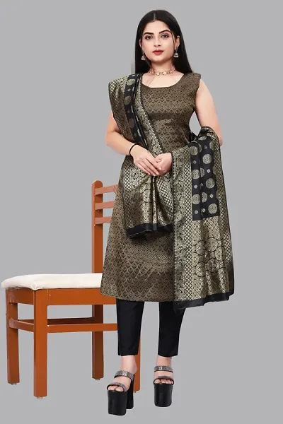 Stylish Fancy Jacquard Unstitched Dress Material Top With Bottom And Dupatta Set For Women