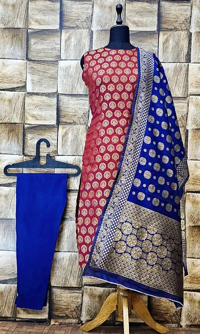 Elegant Woven Design Jacquard A-Line Kurta Pant With Dupatta For Women