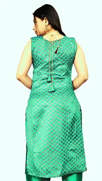 Stylish A-Line Green Woven Design Jacquard kurta Set-thumb1