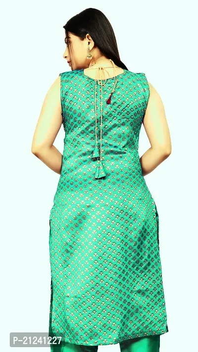 Stylish A-Line Green Woven Design Jacquard kurta Set-thumb2