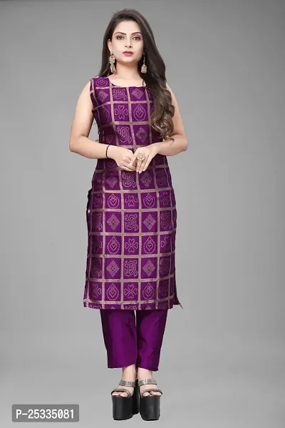 A-Line Purple Woven Design Jacquard kurta Set-thumb2