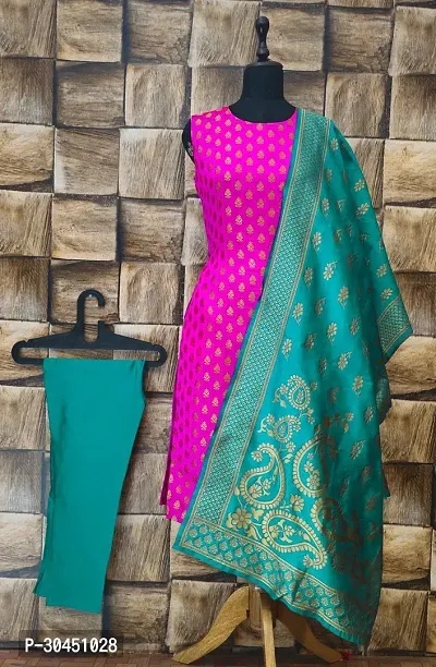 Stylish Pink Jacquard Kurta, Bottom And Dupatta Set For Women