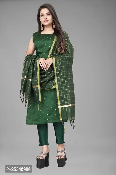 A-Line Green Woven Design Jacquard kurta Set