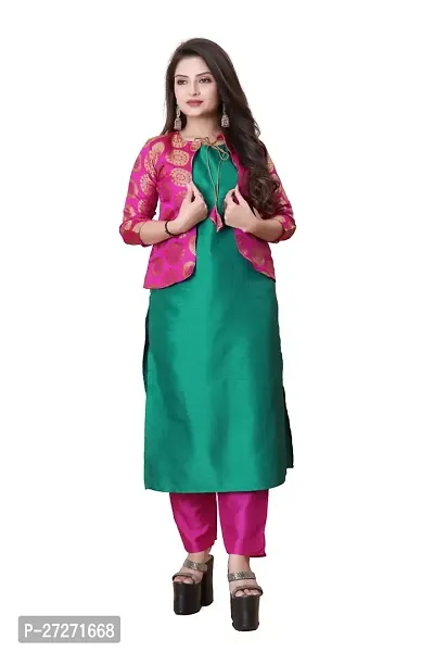 Stylish Soft Silk Kurta With Pant And Koti Set For Women-thumb0