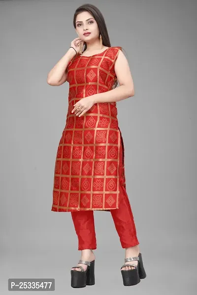 A-Line Red Woven Design Jacquard kurta Set-thumb2