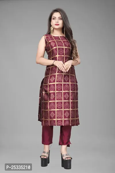 A-Line Maroon Woven Design Jacquard kurta Set-thumb2