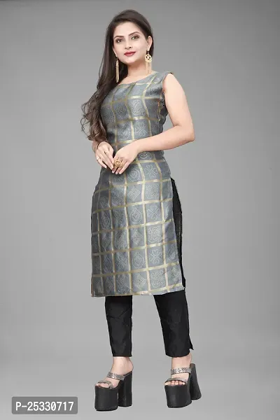 A-Line Black Woven Design Jacquard kurta Set-thumb0