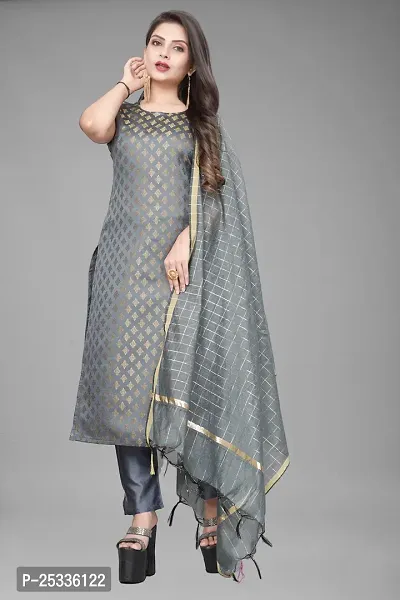 A-Line Grey Woven Design Jacquard kurta Set-thumb0