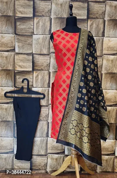 Stylish Red Jacquard Kurta, Bottom And Dupatta Set For Women