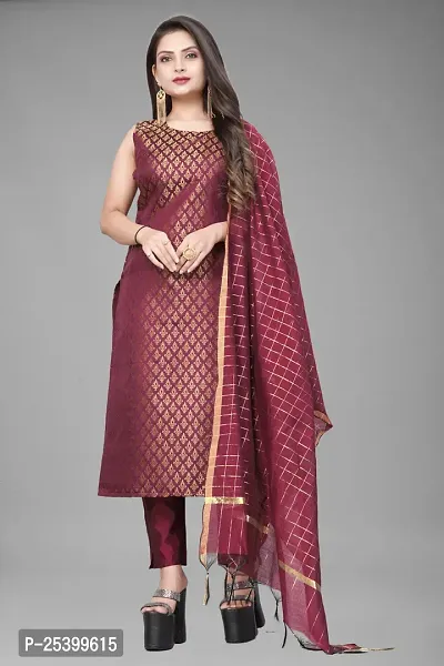 Elegant Beige Jacquard Jacquard Weave Dress Material With Dupatta For Women