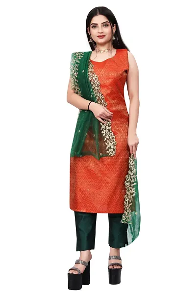 Stylish Jacquard Kurta And Pant With Dupatta Set For Women