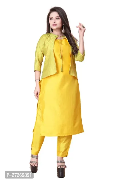 Stylish Soft Silk Kurta With Pant And Koti Set For Women-thumb0