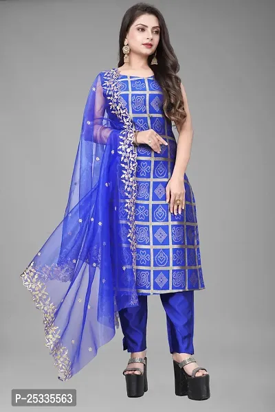 A-Line blue Woven Design Jacquard kurta Set