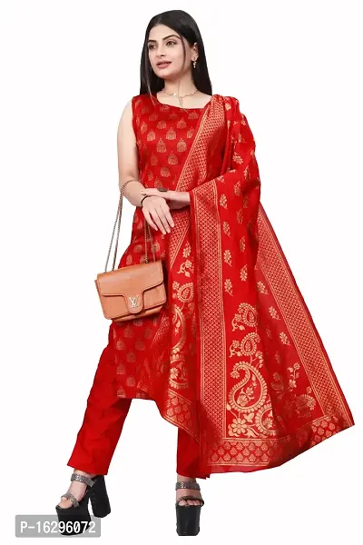 Stylish Fancy Jacquard Unstitched Dress Material Top With Bottom And Dupatta Set For Women