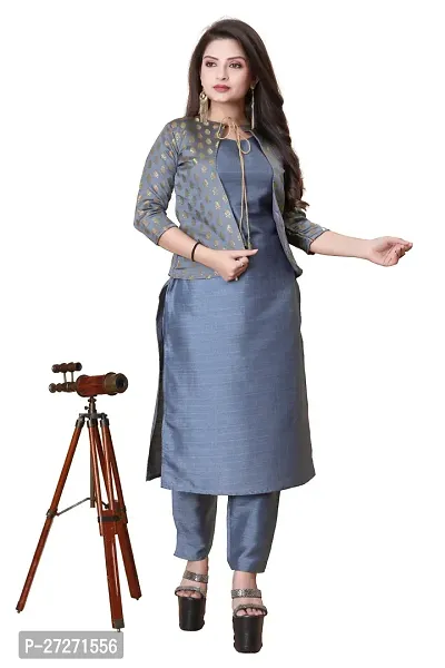 Stylish Soft Silk Kurta With Pant And Koti Set For Women-thumb0