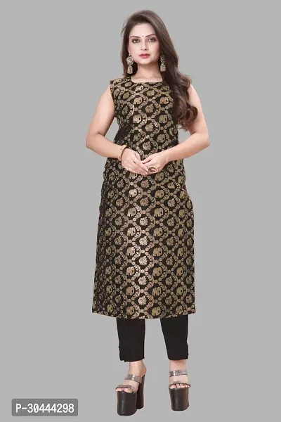 Stylish Black Jacquard Kurta, Bottom And Dupatta Set For Women-thumb2