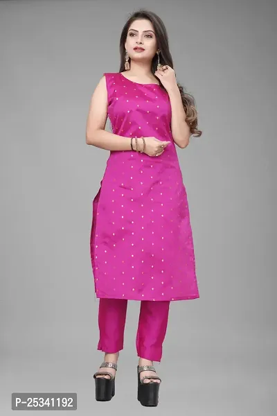 A-Line Pink Woven Design Jacquard kurta Set-thumb2