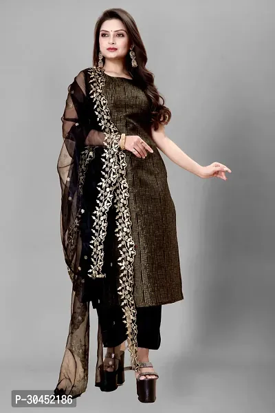 Elegant Black Woven Design Jacquard Kurta Pant With Dupatta For Women