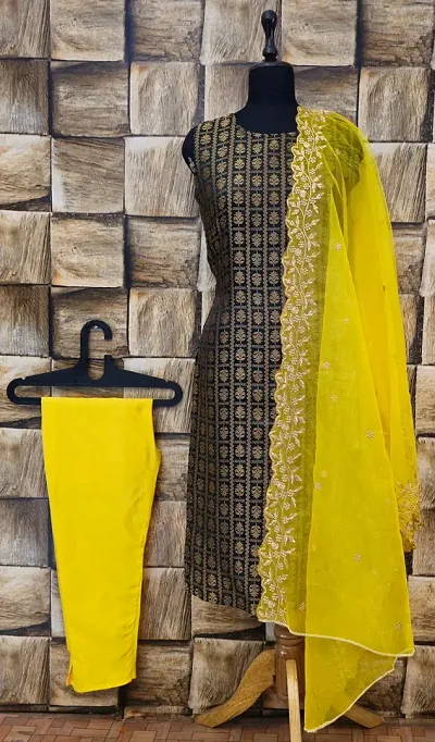 Stylish Jacquard Woven Kurta Bottom Dupatta Set