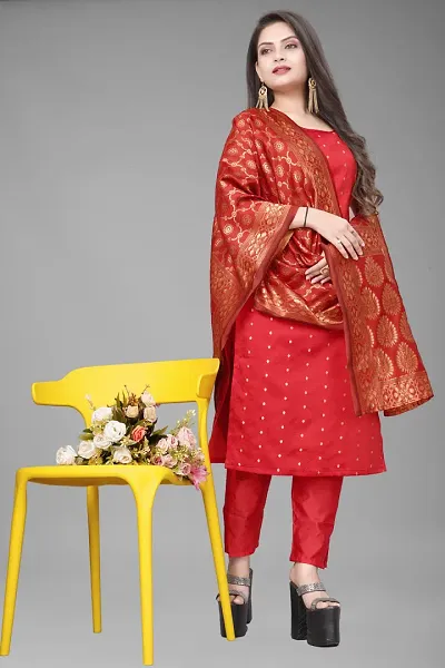 A-Line Woven Design Jacquard kurta Set