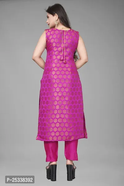 A-Line Pink Woven Design Jacquard kurta Set-thumb3