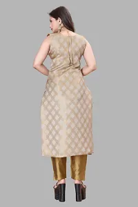 Elegant Beige Woven Design Jacquard A-Line Kurta Pant With Dupatta For Women-thumb2