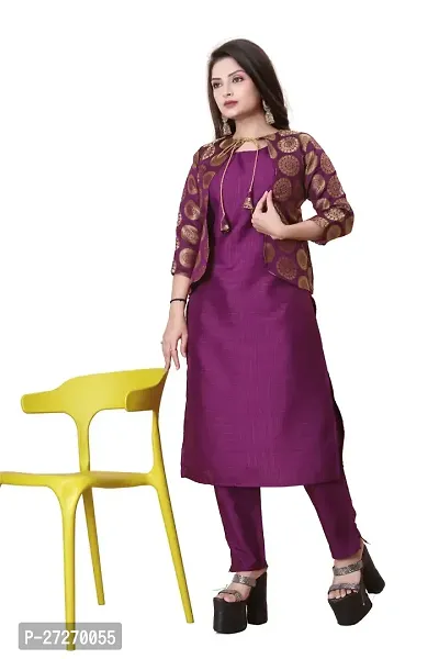 Stylish Soft Silk Kurta With Pant And Koti Set For Women