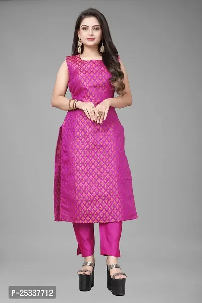 A-Line Pink Woven Design Jacquard kurta Set-thumb2