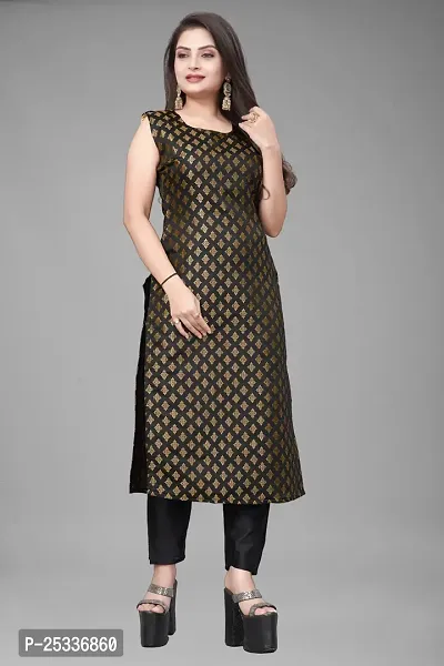 A-Line Black Woven Design Jacquard kurta Set-thumb2