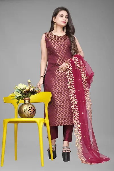 Fancy Jacquard Kurta Set For Women