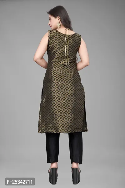 A-Line Black Woven Design Jacquard kurta Set-thumb3