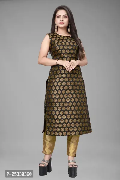 A-Line Black Woven Design Jacquard kurta Set