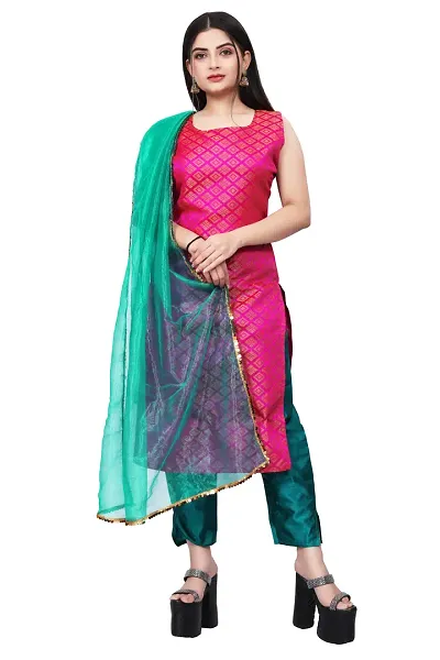 Stylish Fancy Jacquard Unstitched Dress Material Top With Bottom And Dupatta Set For Women