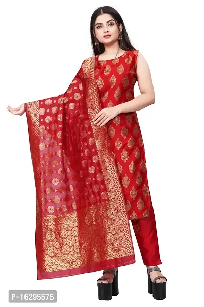 Stylish Fancy Jacquard Unstitched Dress Material Top With Bottom And Dupatta Set For Women