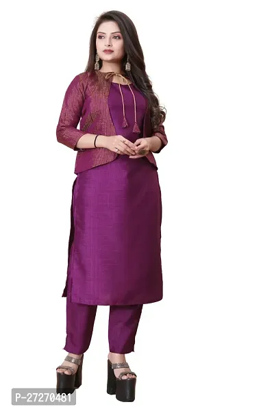 Stylish Soft Silk Kurta With Pant And Koti Set For Women-thumb0