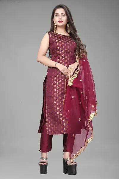 Elegant Jacquard Jacquard Weave Dress Material With Dupatta For Women