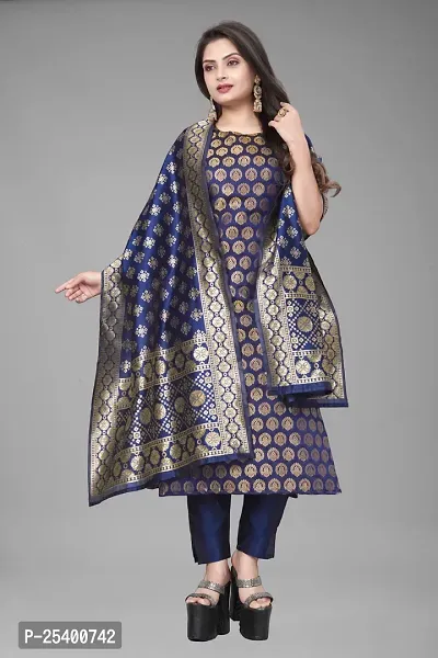 Elegant White Jacquard Jacquard Weave Dress Material With Dupatta For Women